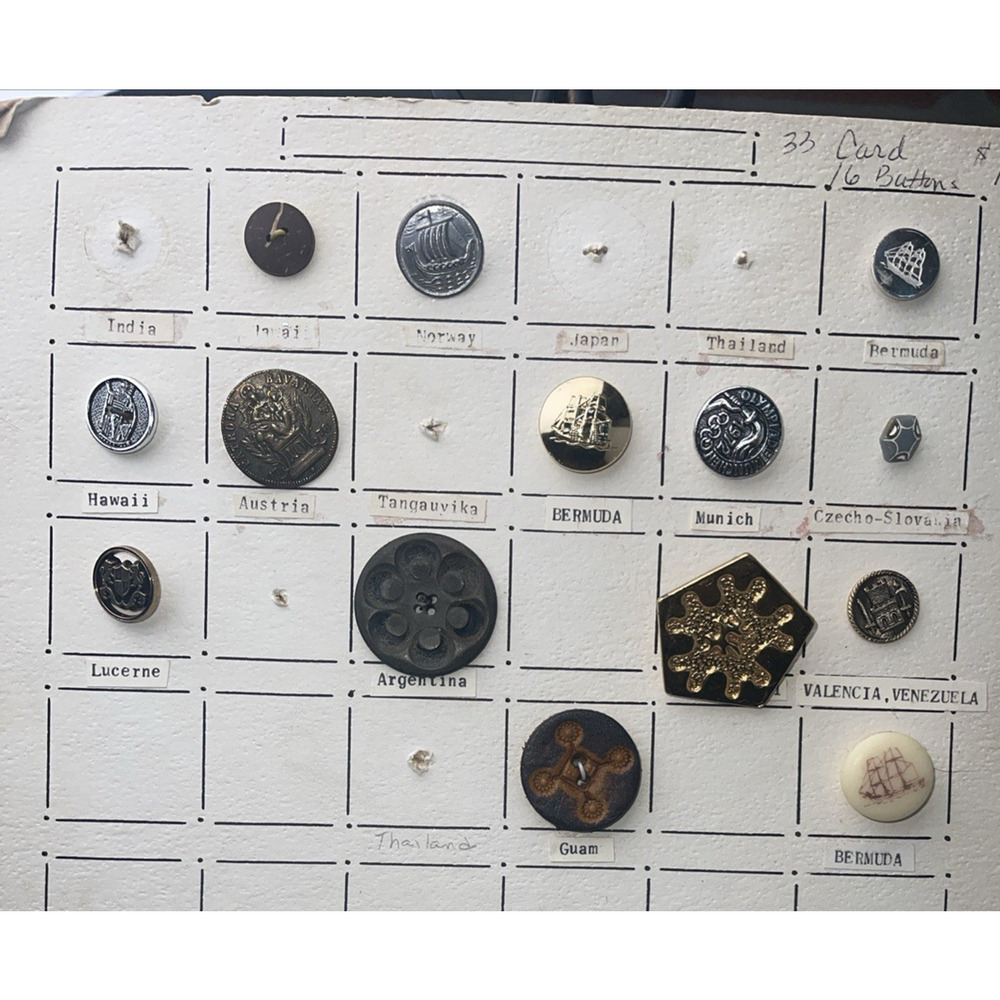VTG Souvenir Button Collection Card 14 Count 1972 Munich Olympics Bermuda Used